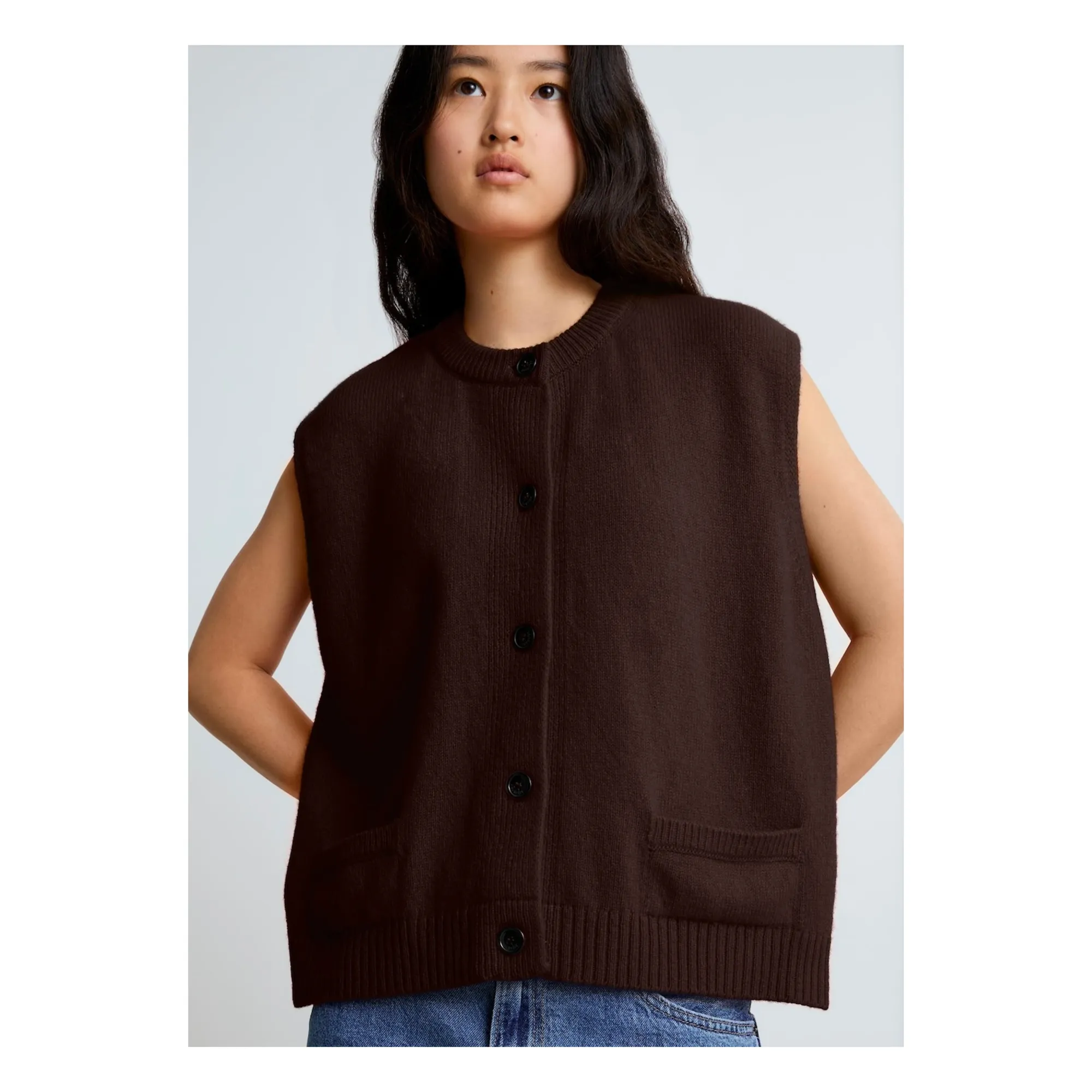 Surprise Paris Chocolate Margaux Sleeveless Merino Wool And Cashmere Vest