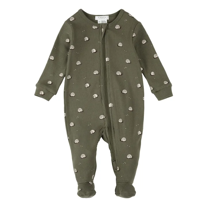 Pyjama Côtelé Escargots Coton Bio | Vert- Image produit n°0