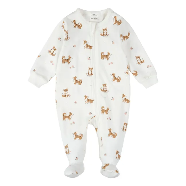 Pyjama Côtelé Corgis Coton Bio | Ecru