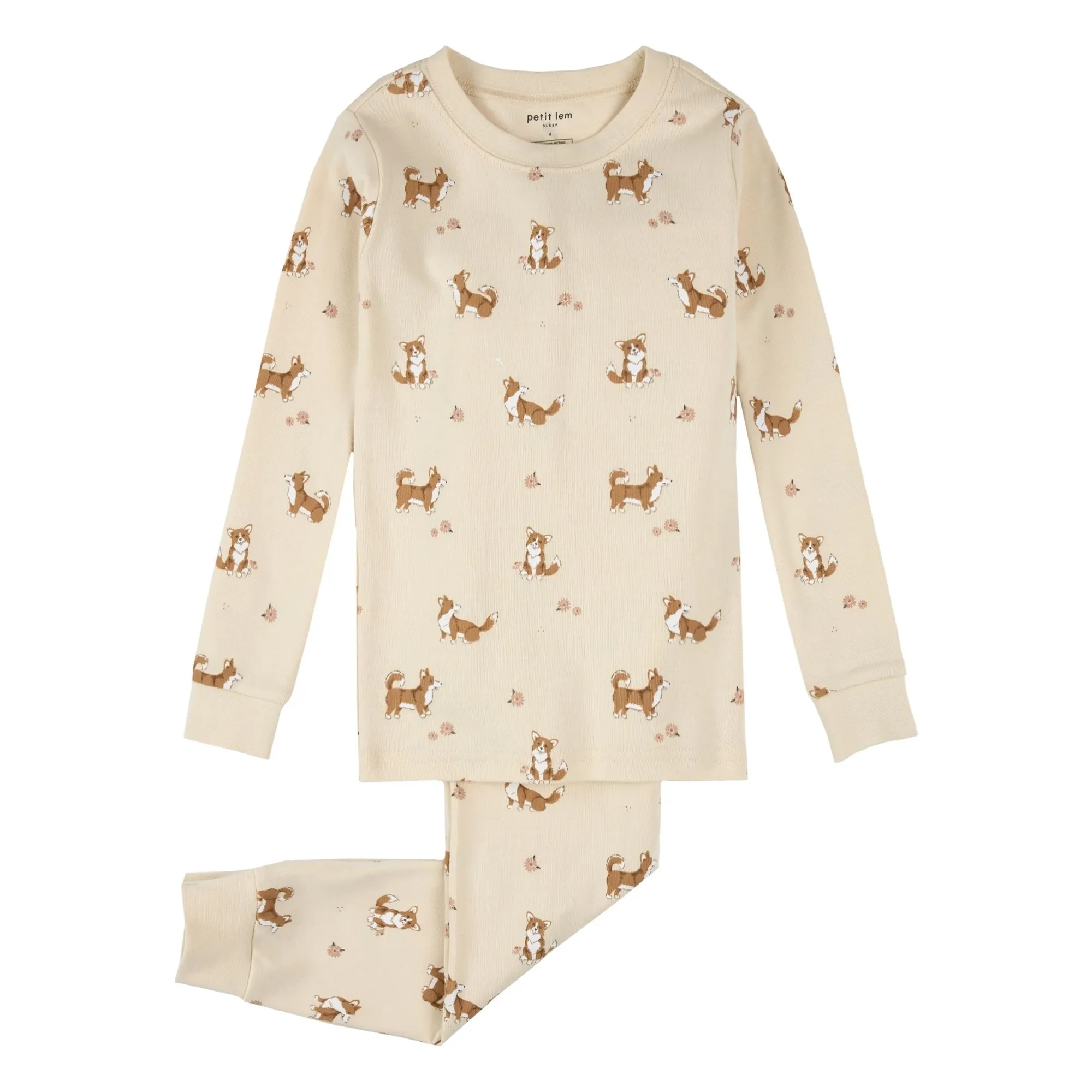 Petit Lem Ecru Corgis Organic Cotton Pyjamas