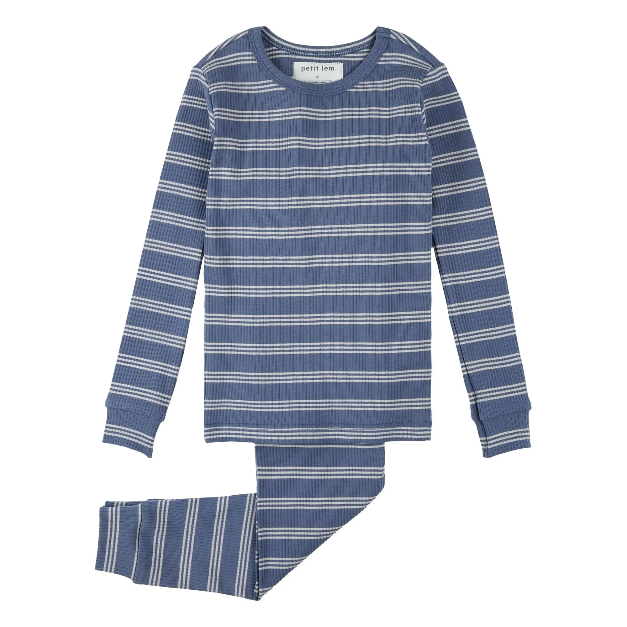 Petit Lem Blue Striped Modal And Organic Cotton Ribbed Pyjamas