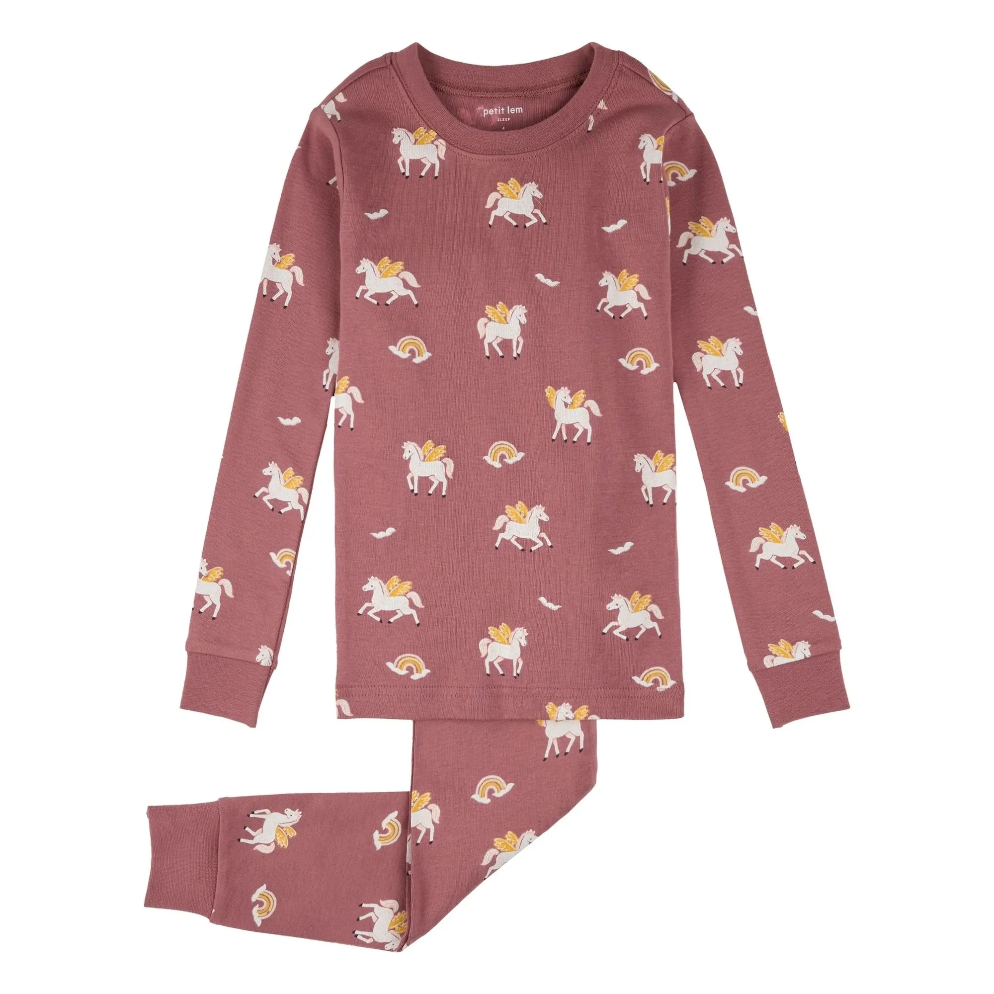 Petit Lem Dusty Pink Organic Cotton Pegasus Pyjamas