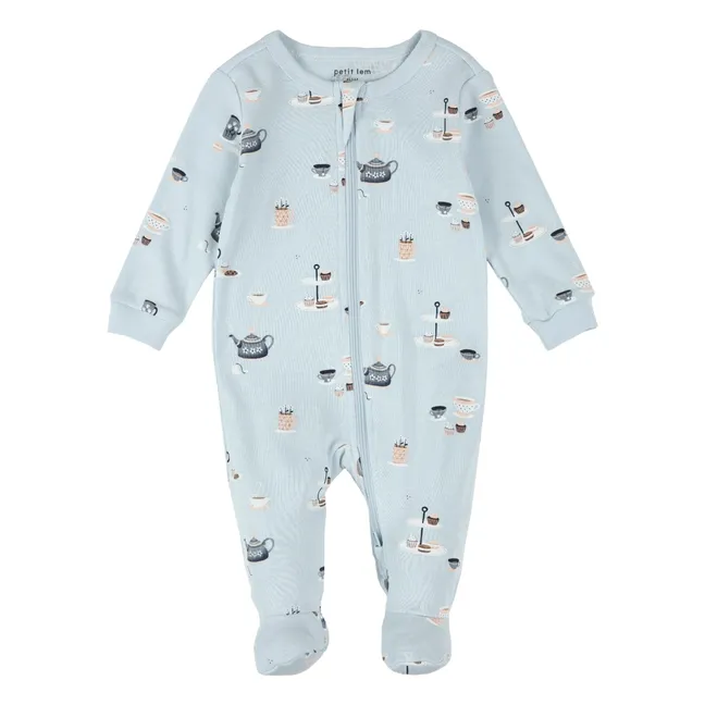 Pyjama Avec Pieds Tea Party Coton Bio | Bleu ciel