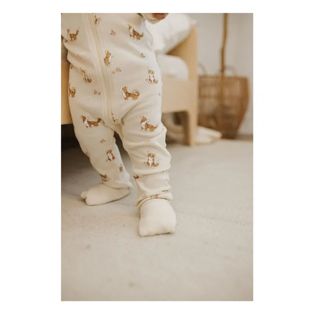 Pijama de canalé Corgis Algodón orgánico | Crudo