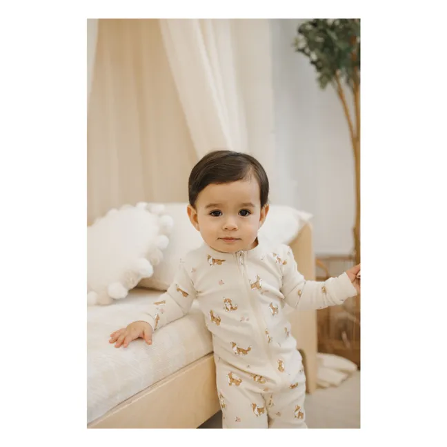 Pyjama Côtelé Corgis Coton Bio | Ecru