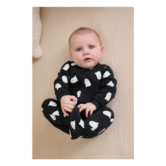 Pijama con pies de fantasma fosforescente Algodón orgánico | Negro