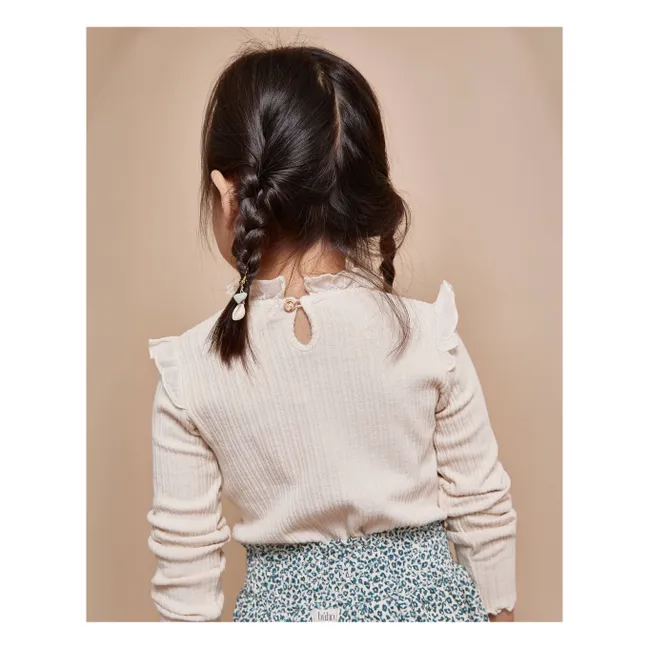 T-shirt Côtelé Volants | Ivoire