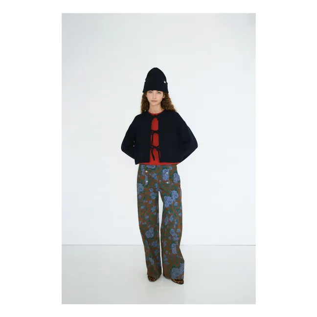 Cardigan Noeuds Laine Mérinos | Bleu marine