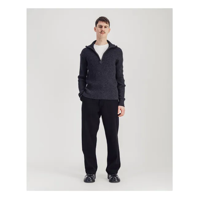 Trucker Pullover Wolle | Anthrazit Meliert