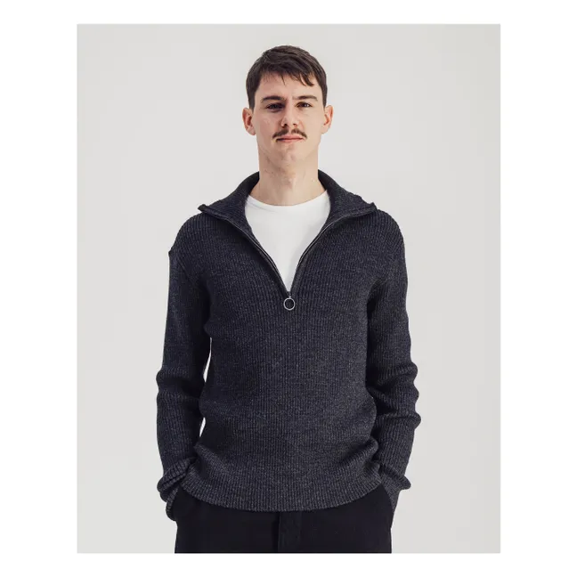 Wool Trucker Sweater | Marled charcoal grey