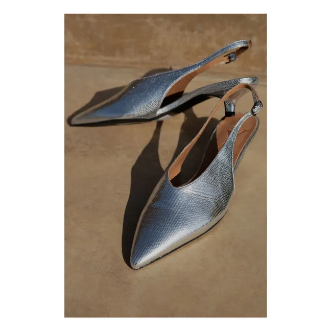 Metallic Heel Slingback | Silver
