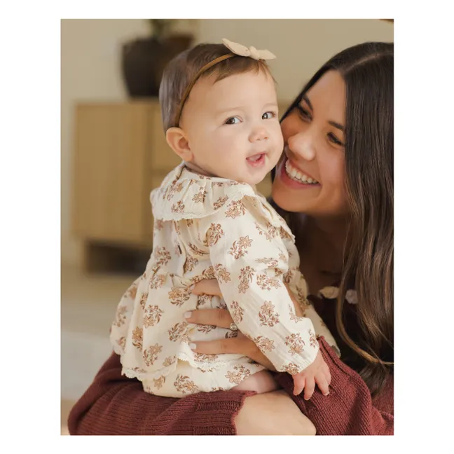 Barboteuse Volants Fleurie Gaze de Coton Bio | Ecru