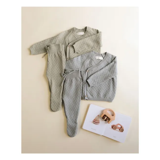 Ensemble Gilet Pantalon et Béguin Maille Coton Bio | Bleu gris