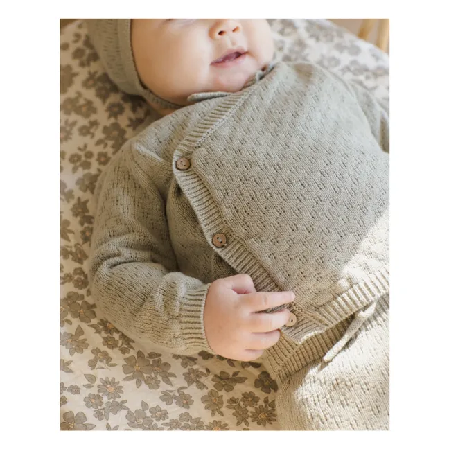 Ensemble Gilet Pantalon et Béguin Maille Coton Bio | Bleu gris