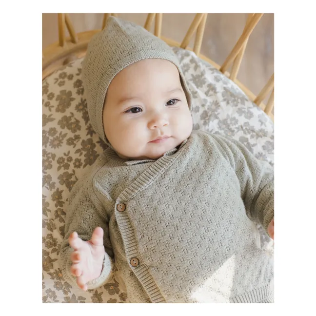 Organic cotton knit cardigan, pants and crutch set | Grey blue