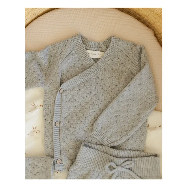 Ensemble Gilet Pantalon et Béguin Maille Coton Bio | Bleu gris