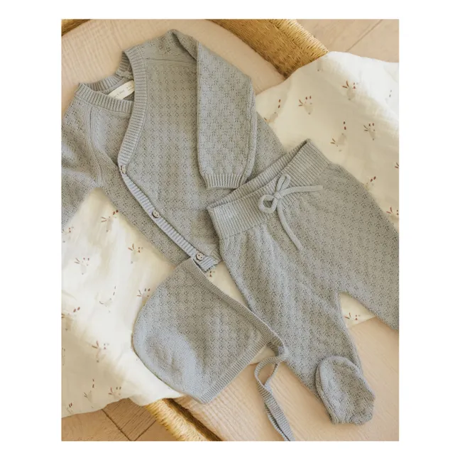 Ensemble Gilet Pantalon et Béguin Maille Coton Bio | Bleu gris