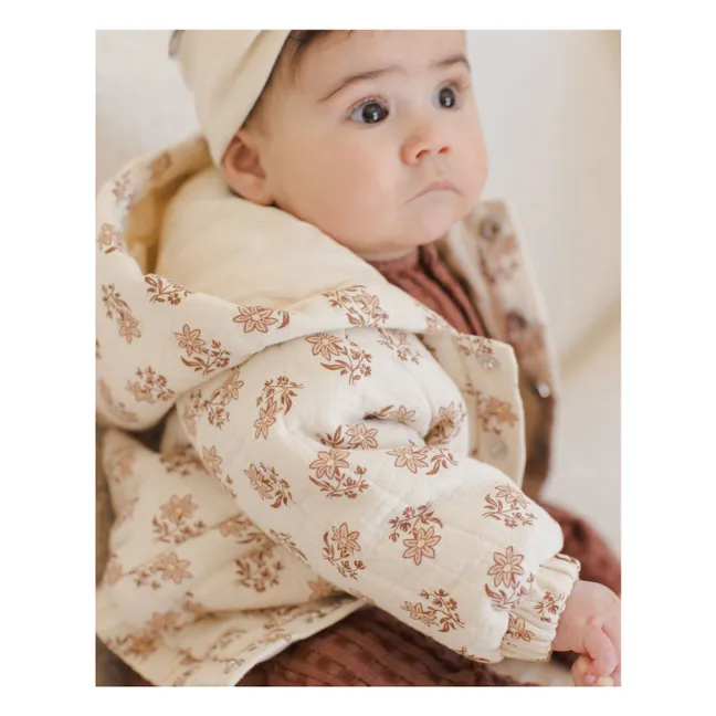 Organic Cotton Gauze Floral Hooded Jacket | Ecru