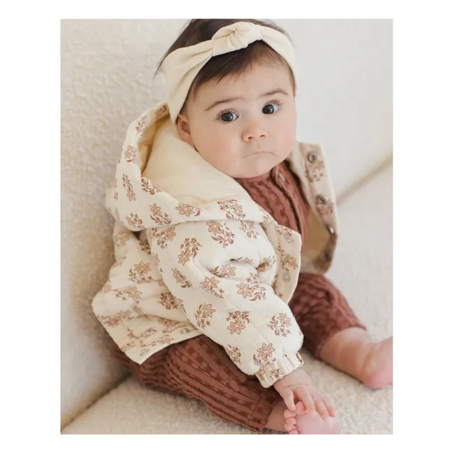 Organic Cotton Gauze Floral Hooded Jacket | Ecru