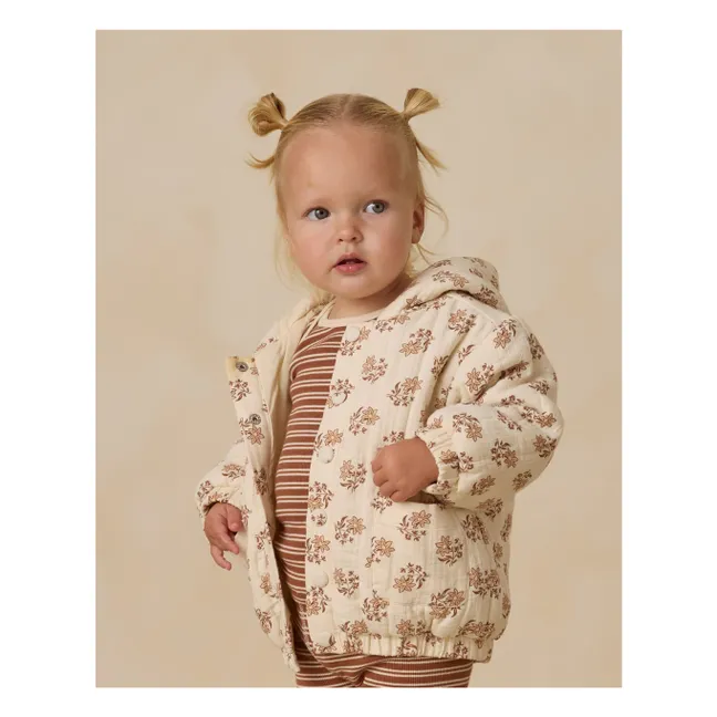 Veste à Capuche Fleurie Gaze de Coton Bio | Ecru