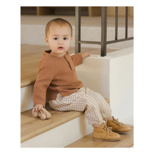 Pantalon à Carreaux Gaze de Coton Bio | Marron