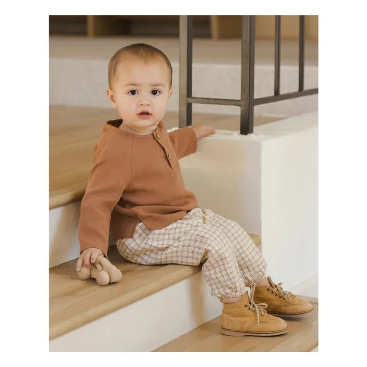 Organic Cotton Gauze Check Pants | Brown- Product image n°2