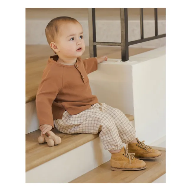 Organic Cotton Gauze Check Pants | Brown