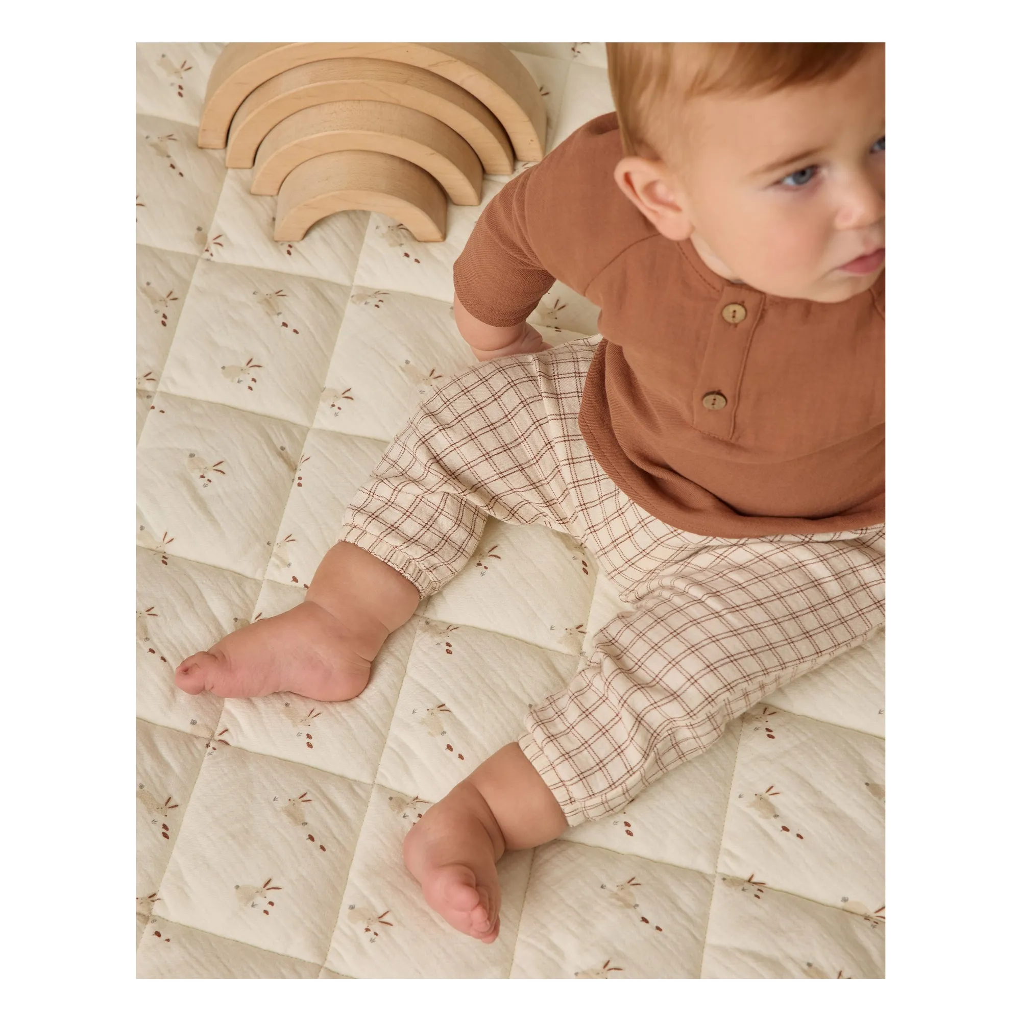 Quincy Mae Brown Organic Cotton Gauze Check Pants
