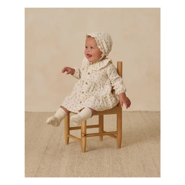 Robe Volants Fleurie Gaze de Coton Bio | Ecru
