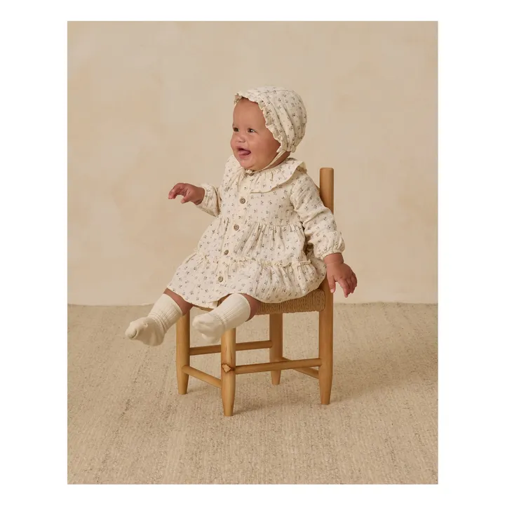 Organic cotton gauze floral ruffle dress | Ecru- Product image n°4