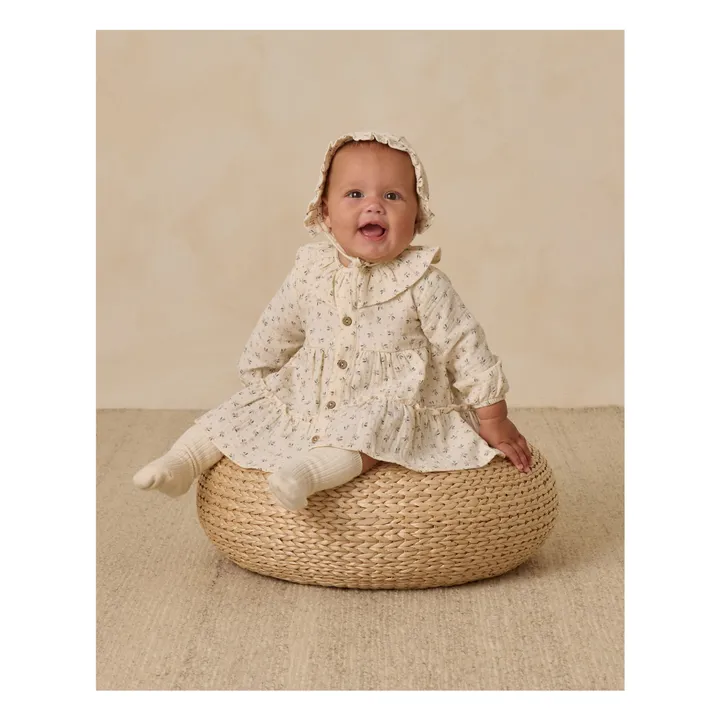 Organic cotton gauze floral ruffle dress | Ecru- Product image n°2