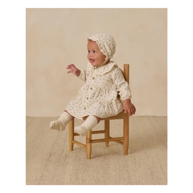 Robe Volants Fleurie Gaze de Coton Bio | Ecru