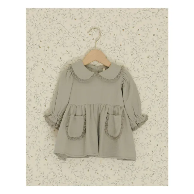 Robe Col Gaze de Coton Bio | Bleu gris