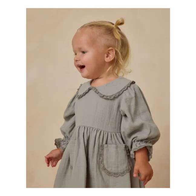 Robe Col Gaze de Coton Bio | Bleu gris