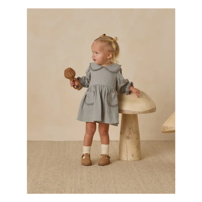 Robe Col Gaze de Coton Bio | Bleu gris