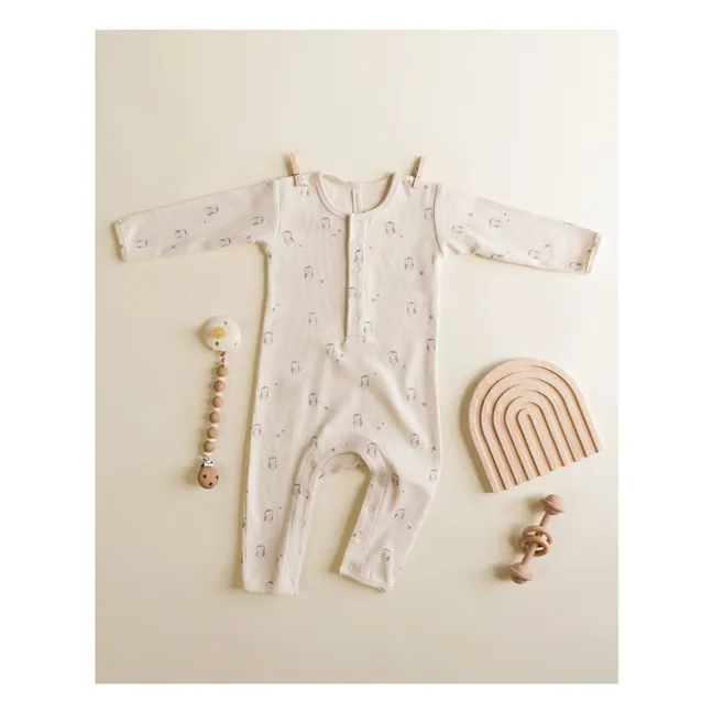 Owl ribbed jumpsuit Organic cotton | Ecru