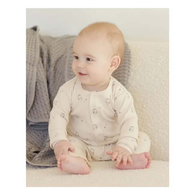 Owl ribbed jumpsuit Organic cotton | Ecru
