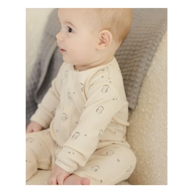 Owl ribbed jumpsuit Organic cotton | Ecru