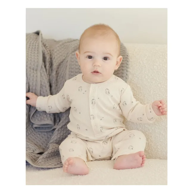 Owl ribbed jumpsuit Organic cotton | Ecru