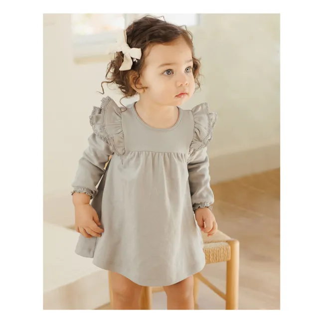 Organic cotton ruffled dress | Grey blue