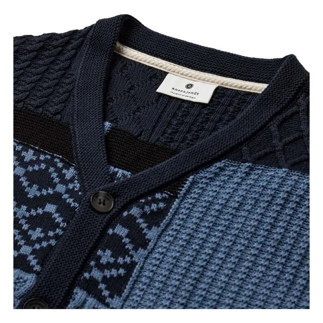 Aksvend Patchwork Recycled Fiber Cardigan | Navy blue