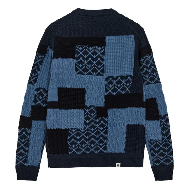 Cárdigan Aksvend Patchwork de fibra reciclada | Azul Marino