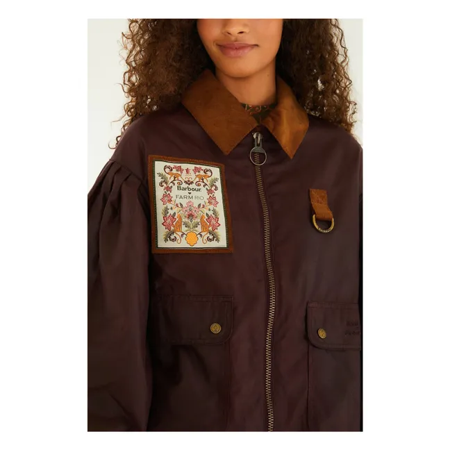 Barbour x Farm Rio Zusammenarbeit - Waxed Thais Jacket  | Burgunderrot