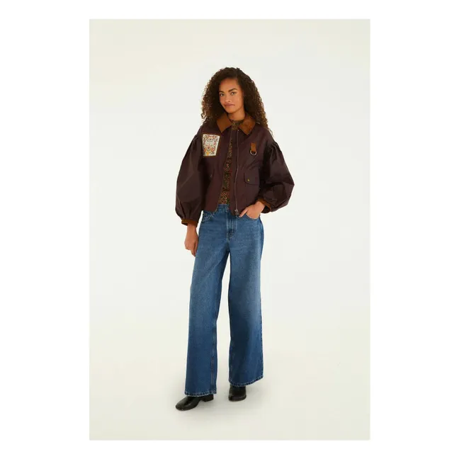 Barbour x Farm Rio Zusammenarbeit - Waxed Thais Jacket  | Burgunderrot