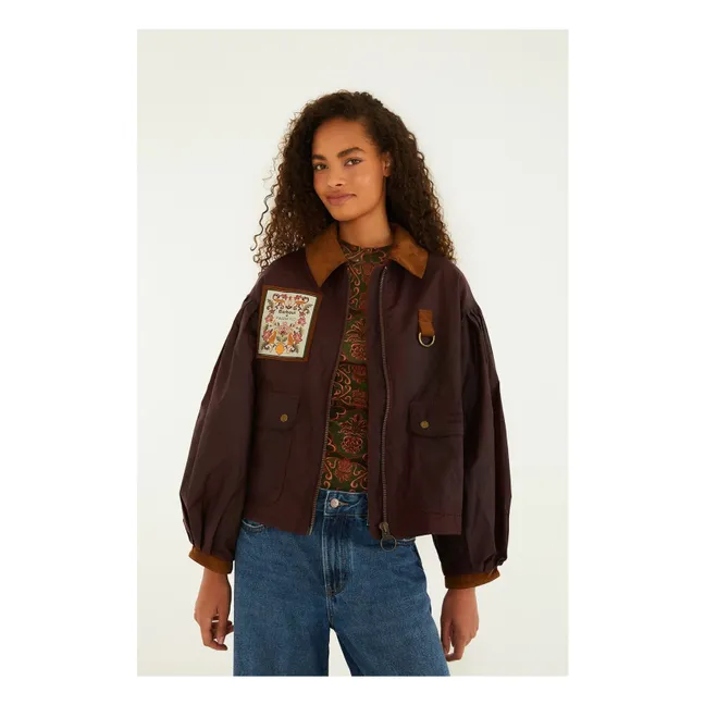 Barbour x Farm Rio Zusammenarbeit - Waxed Thais Jacket  | Burgunderrot