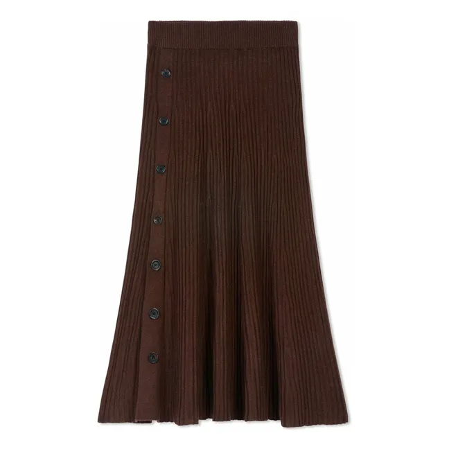 Cashmere Buttoned Rib Skirt | Chocolate