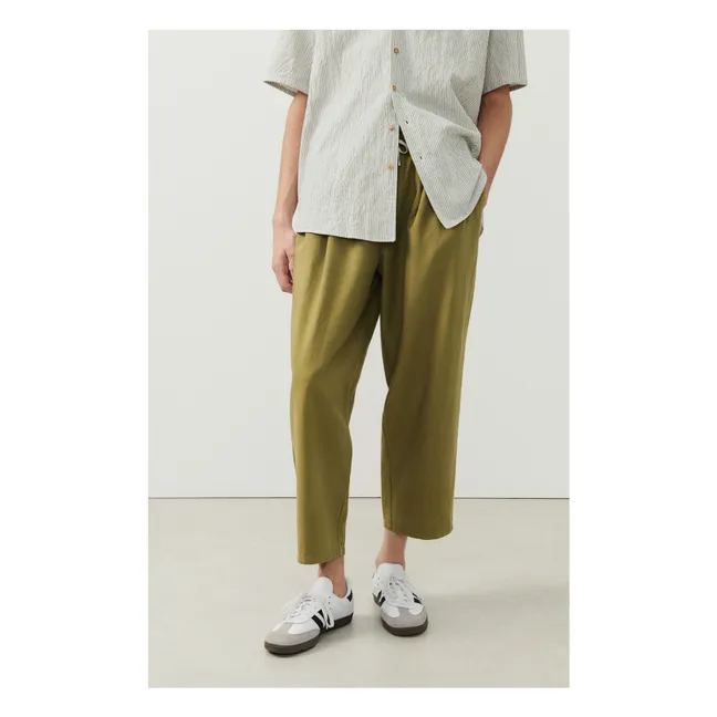 Pantaloni elasticizzati in cotone e lino Zarydok | Verde militare