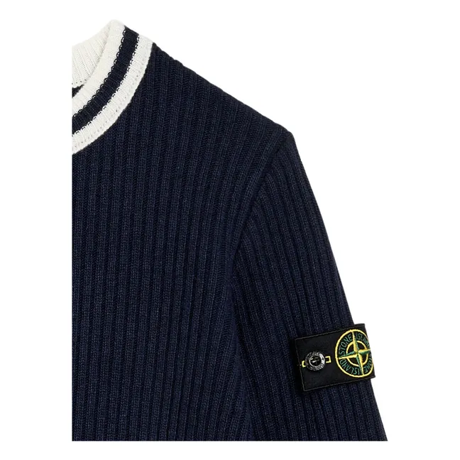 Pull Logo Rayé Laine | Bleu marine