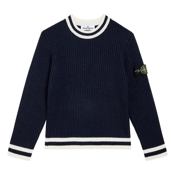 Jersey de lana con logo a rayas | Azul Marino- Imagen del producto n°0