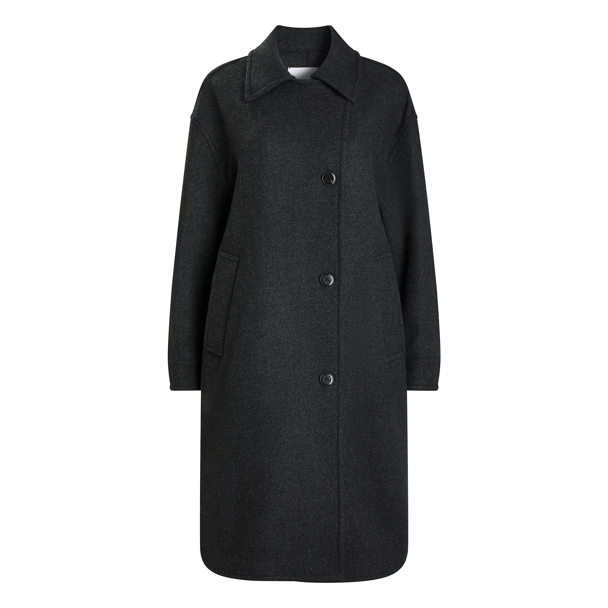 Pomandère Charcoal Grey Long Felt Wool Coat